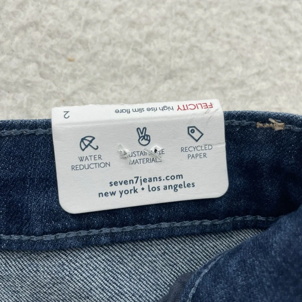 Seven7 Jeans Womens 2 28x32 High Rise Slim‎ Flare Blue Stretch Whiskered Denim